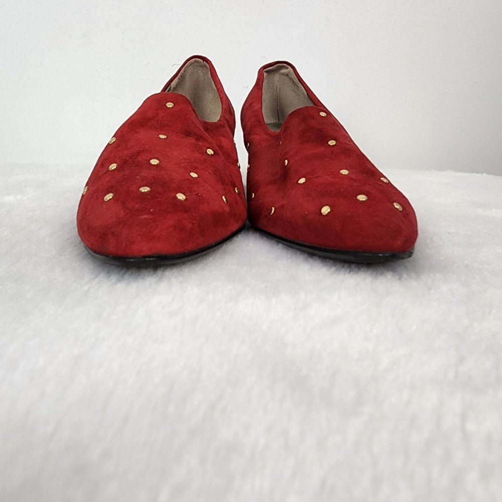 Vaneli Vintage Red and Gold Suede Leather Kitten Heel Pointed Toe Slip On Pumps - Picture 4 of 7